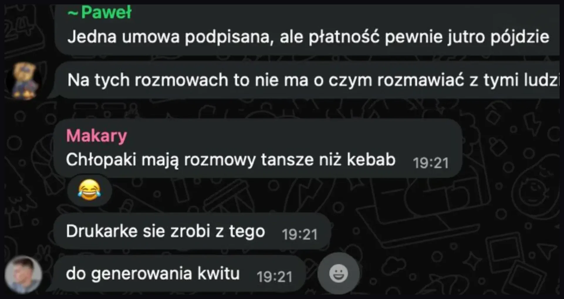 Zrzut rozmowy z informacją o podpisanej umowie.