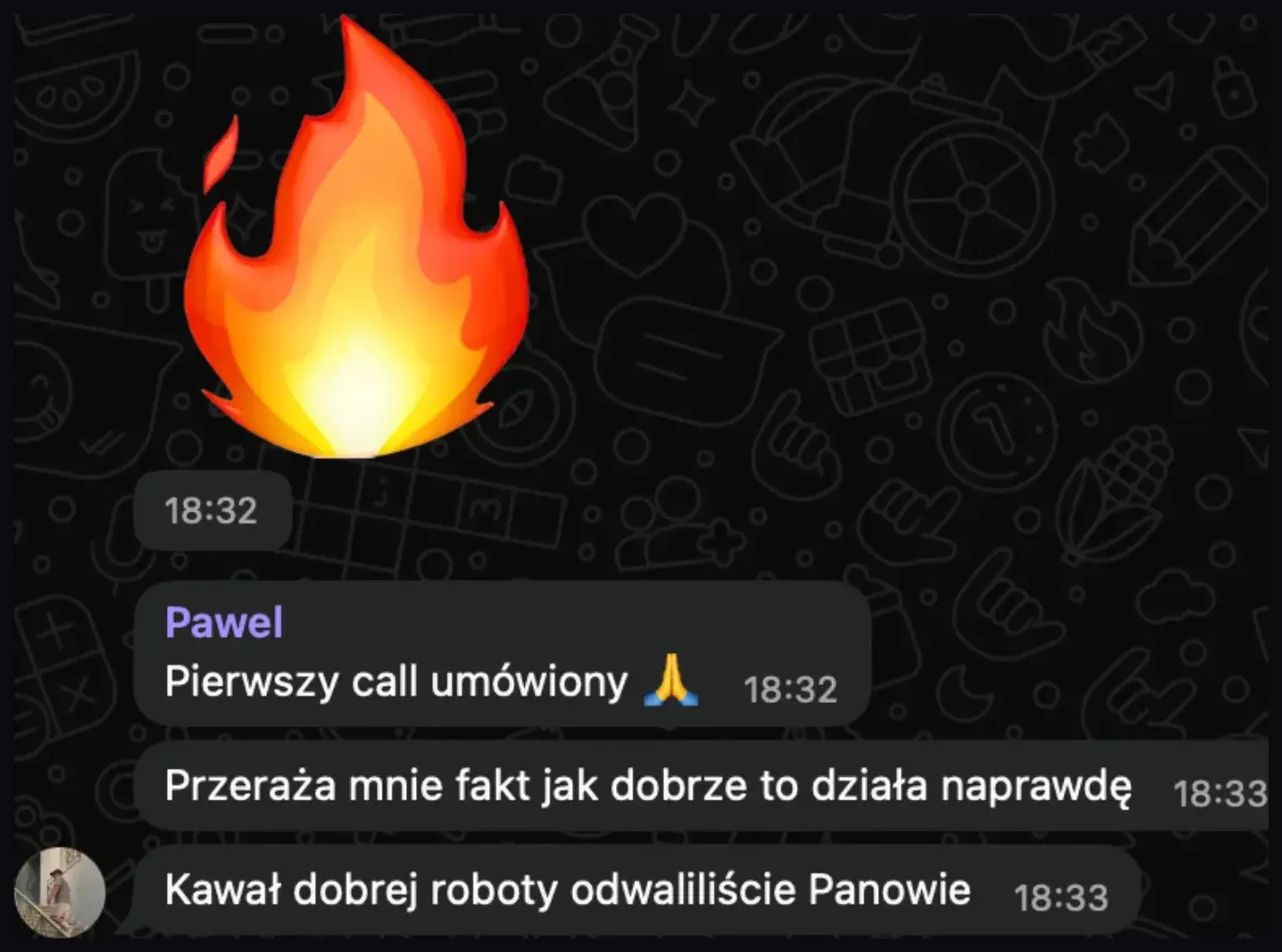 Zrzut wiadomości Pawła Zielińskiego o pierwszej umówionej rozmowie.