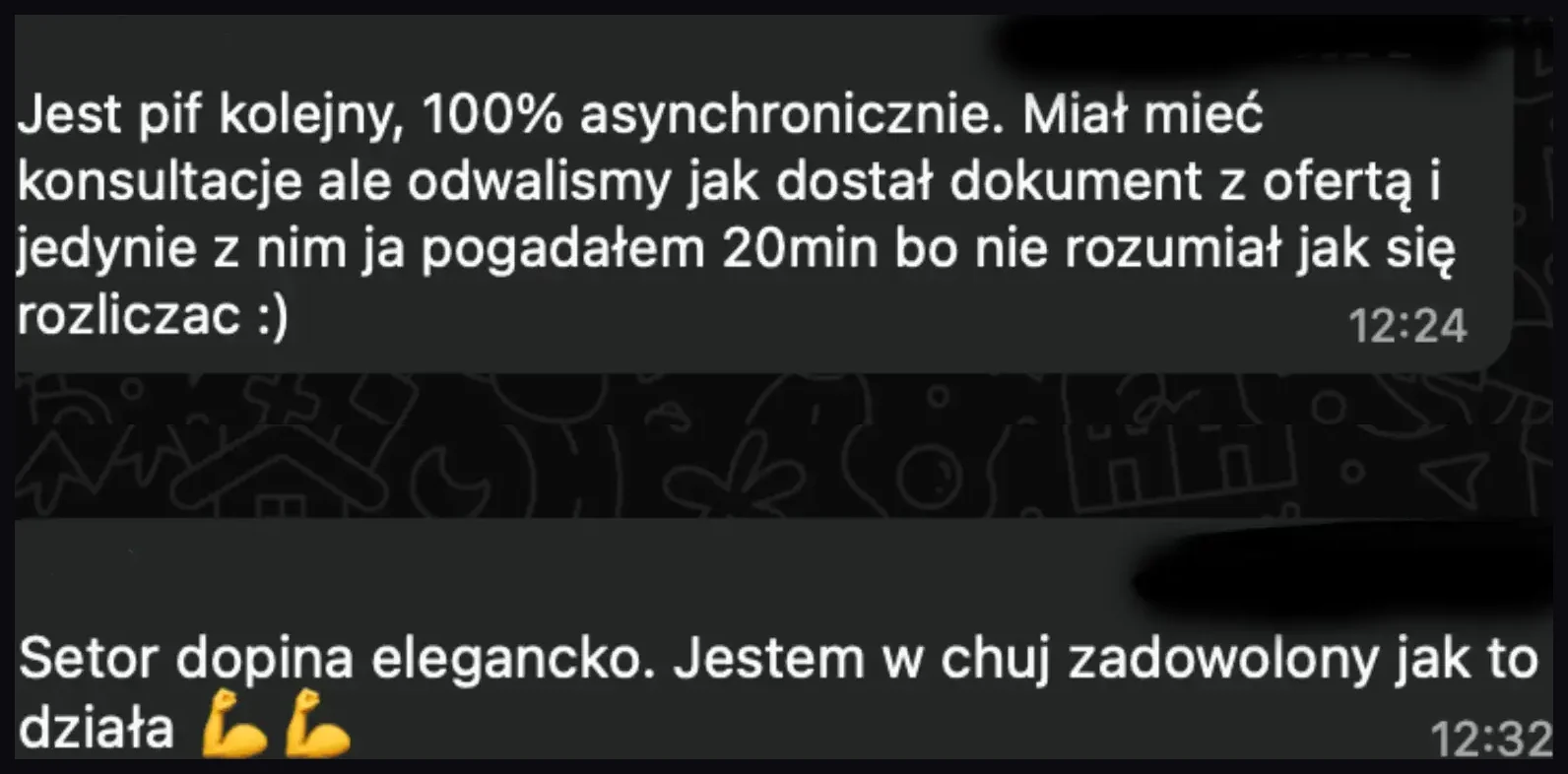 Zrzut rozmowy z informacją o kolejnej pełnej płatności.